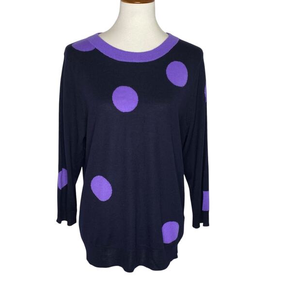 J.Crew Sweaters - J. Crew Tippi Merino Wool Sweater Navy Blue Purple Polka Dot Knit Crewneck Sz XL